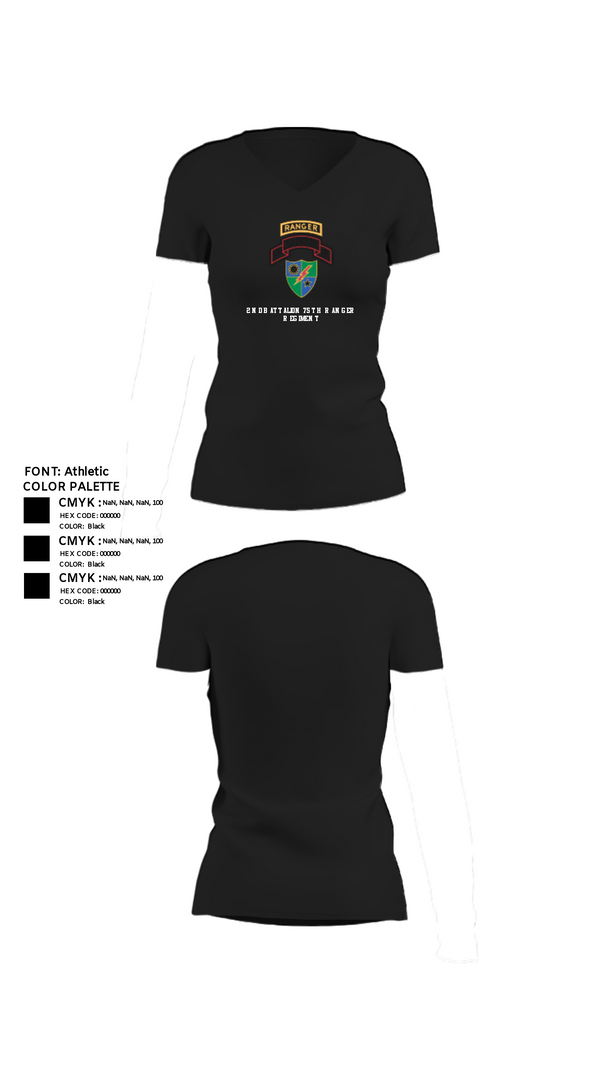 Women's Short Sleeve Vneck Shirt, 2nd Battalion 75th Ranger Regiment, , Teamtime, Team time, sublimation, custom sports apparel, team uniforms, spirit wear, spiritwear, sports uniforms, custom shirts, team store, custom team store, fundraiser sports, apparel fundraiser