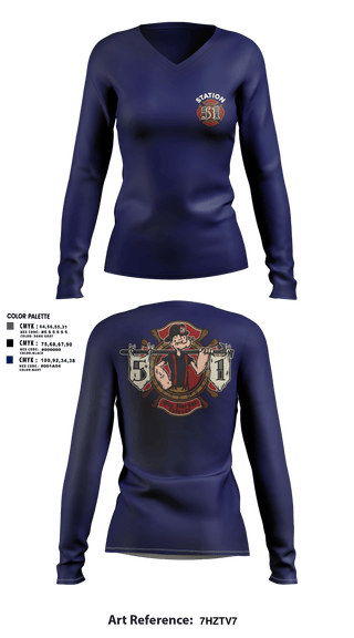 Womens Long Sleeve Vneck Shirt, Station 51, Fire Department, Teamtime, Team time, sublimation, custom sports apparel, team uniforms, spirit wear, spiritwear, sports uniforms, custom shirts, team store, custom team store, fundraiser sports, apparel fundraiser