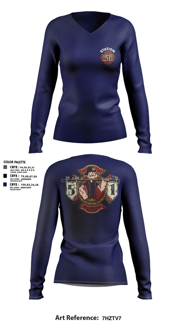 Womens Long Sleeve Vneck Shirt, Station 51, Fire Department, Teamtime, Team time, sublimation, custom sports apparel, team uniforms, spirit wear, spiritwear, sports uniforms, custom shirts, team store, custom team store, fundraiser sports, apparel fundraiser