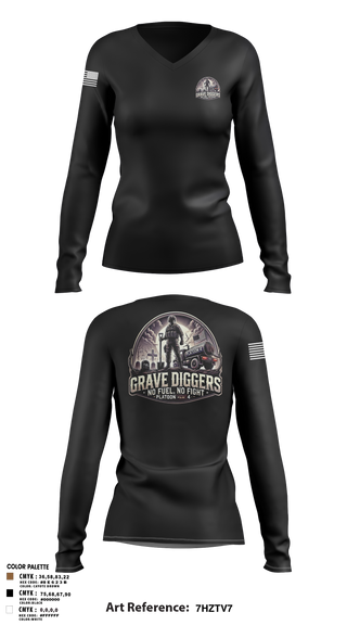 Womens Long Sleeve Vneck Shirt, Gravediggers, , Teamtime, Team time, sublimation, custom sports apparel, team uniforms, spirit wear, spiritwear, sports uniforms, custom shirts, team store, custom team store, fundraiser sports, apparel fundraiser