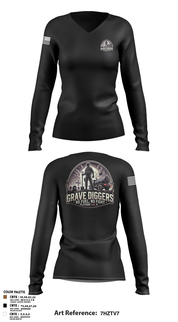 Womens Long Sleeve Vneck Shirt, Gravediggers, , Teamtime, Team time, sublimation, custom sports apparel, team uniforms, spirit wear, spiritwear, sports uniforms, custom shirts, team store, custom team store, fundraiser sports, apparel fundraiser