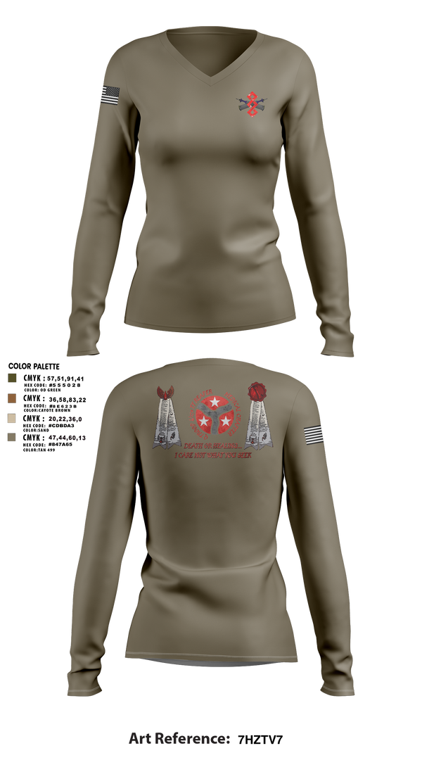 Womens Long Sleeve Vneck Shirt, q trp 4/278th, , Teamtime, Team time, sublimation, custom sports apparel, team uniforms, spirit wear, spiritwear, sports uniforms, custom shirts, team store, custom team store, fundraiser sports, apparel fundraiser