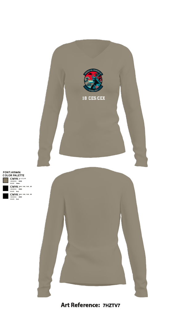 Women's Long Sleeve Vneck Shirt, 18 CES/CEX, , Teamtime, Team time, sublimation, custom sports apparel, team uniforms, spirit wear, spiritwear, sports uniforms, custom shirts, team store, custom team store, fundraiser sports, apparel fundraiser