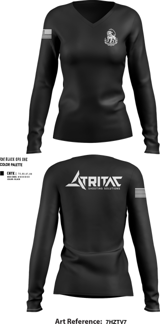 Womens Long Sleeve Vneck Shirt, Tritac Shooting Solutions, , Teamtime, Team time, sublimation, custom sports apparel, team uniforms, spirit wear, spiritwear, sports uniforms, custom shirts, team store, custom team store, fundraiser sports, apparel fundraiser