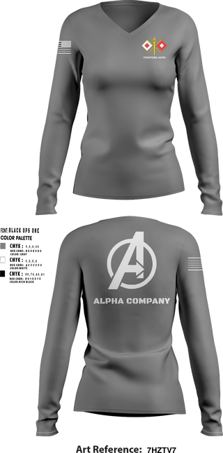 Women's Long Sleeve Vneck Shirt, Alpha Company, Army, Teamtime, Team time, sublimation, custom sports apparel, team uniforms, spirit wear, spiritwear, sports uniforms, custom shirts, team store, custom team store, fundraiser sports, apparel fundraiser