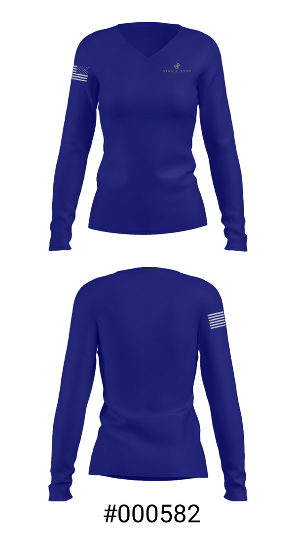 Women's Long Sleeve Vneck Shirt, Stable DoorStable Door, , Teamtime, Team time, sublimation, custom sports apparel, team uniforms, spirit wear, spiritwear, sports uniforms, custom shirts, team store, custom team store, fundraiser sports, apparel fundraiser