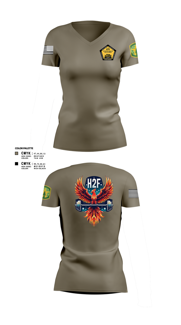 Womens Short Sleeve Vneck Shirt, Phoenix H2F, Army, Teamtime, Team time, sublimation, custom sports apparel, team uniforms, spirit wear, spiritwear, sports uniforms, custom shirts, team store, custom team store, fundraiser sports, apparel fundraiser