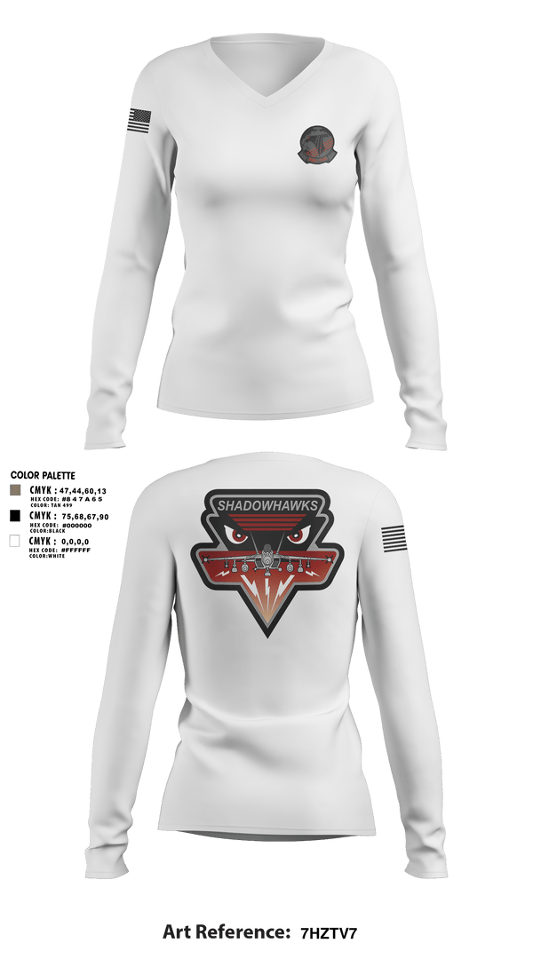 Womens Long Sleeve Vneck Shirt, VAQ-141, Navy, Teamtime, Team time, sublimation, custom sports apparel, team uniforms, spirit wear, spiritwear, sports uniforms, custom shirts, team store, custom team store, fundraiser sports, apparel fundraiser