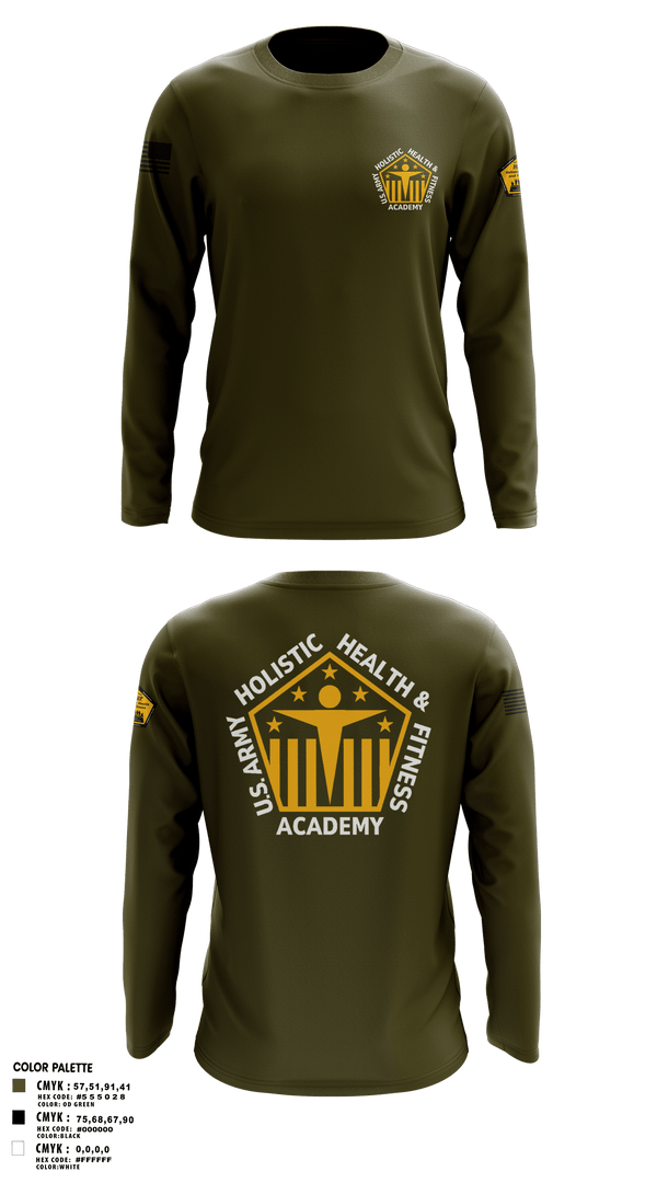 Long Sleeve Performance Shirt, U.S. Army Holistic Health & Fitness Academy, Army, Teamtime, Team time, sublimation, custom sports apparel, team uniforms, spirit wear, spiritwear, sports uniforms, custom shirts, team store, custom team store, fundraiser sports, apparel fundraiser