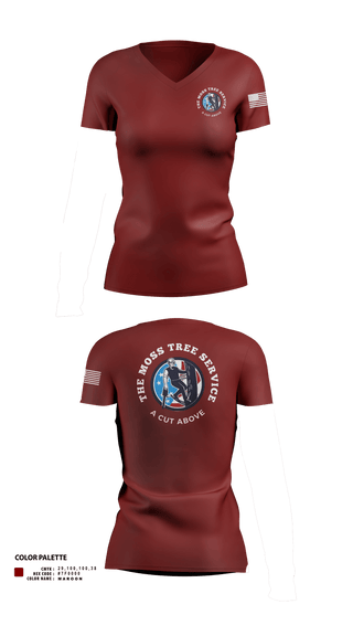 Womens Short Sleeve Vneck Shirt, The Moss Tree Service, , Teamtime, Team time, sublimation, custom sports apparel, team uniforms, spirit wear, spiritwear, sports uniforms, custom shirts, team store, custom team store, fundraiser sports, apparel fundraiser