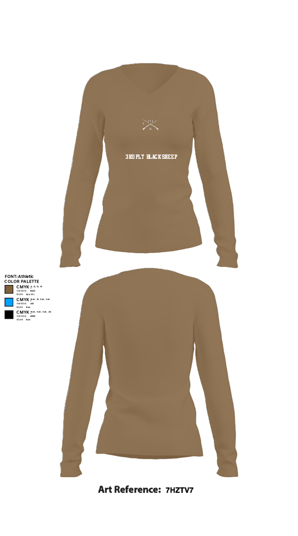 Women's Long Sleeve Vneck Shirt, 3rd PLT Black Sheep, Army, Teamtime, Team time, sublimation, custom sports apparel, team uniforms, spirit wear, spiritwear, sports uniforms, custom shirts, team store, custom team store, fundraiser sports, apparel fundraiser