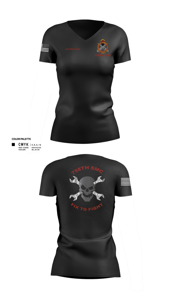 Women's Short Sleeve Vneck Shirt, 758th SMC, Army, Teamtime, Team time, sublimation, custom sports apparel, team uniforms, spirit wear, spiritwear, sports uniforms, custom shirts, team store, custom team store, fundraiser sports, apparel fundraiser