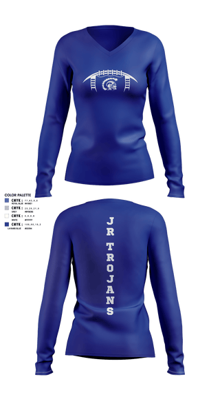 Womens Long Sleeve Vneck Shirt, Orland Jr Trojans Football, Football, Teamtime, Team time, sublimation, custom sports apparel, team uniforms, spirit wear, spiritwear, sports uniforms, custom shirts, team store, custom team store, fundraiser sports, apparel fundraiser