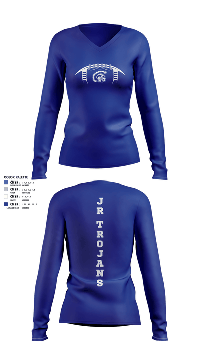 Orland Jr Trojans Football 79293862 Women's Long Sleeve V-neck Shirt - 5