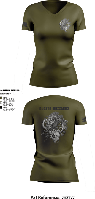 Women's Short Sleeve Vneck Shirt, CREW 3 BUSTED BUZZARDS, Army, Teamtime, Team time, sublimation, custom sports apparel, team uniforms, spirit wear, spiritwear, sports uniforms, custom shirts, team store, custom team store, fundraiser sports, apparel fundraiser