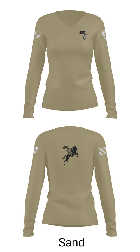 Womens Long Sleeve Vneck Shirt, Oklahoma State University Ranger Challenge, Army, Teamtime, Team time, sublimation, custom sports apparel, team uniforms, spirit wear, spiritwear, sports uniforms, custom shirts, team store, custom team store, fundraiser sports, apparel fundraiser