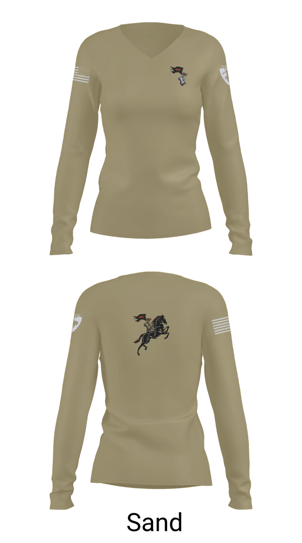 Womens Long Sleeve Vneck Shirt, Oklahoma State University Ranger Challenge, Army, Teamtime, Team time, sublimation, custom sports apparel, team uniforms, spirit wear, spiritwear, sports uniforms, custom shirts, team store, custom team store, fundraiser sports, apparel fundraiser