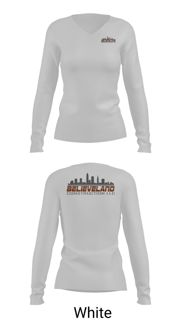 Womens Long Sleeve Vneck Shirt, Believeland Construction LLC, , Teamtime, Team time, sublimation, custom sports apparel, team uniforms, spirit wear, spiritwear, sports uniforms, custom shirts, team store, custom team store, fundraiser sports, apparel fundraiser