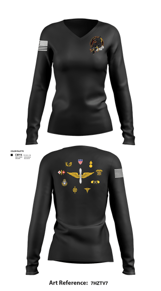 Women's Long Sleeve Vneck Shirt, HHC/1-214 GSAB       Hellhounds, Army, Teamtime, Team time, sublimation, custom sports apparel, team uniforms, spirit wear, spiritwear, sports uniforms, custom shirts, team store, custom team store, fundraiser sports, apparel fundraiser