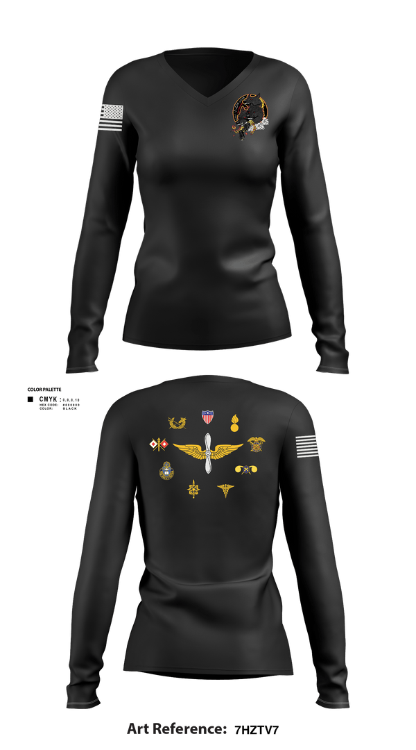 Women's Long Sleeve Vneck Shirt, HHC/1-214 GSAB       Hellhounds, Army, Teamtime, Team time, sublimation, custom sports apparel, team uniforms, spirit wear, spiritwear, sports uniforms, custom shirts, team store, custom team store, fundraiser sports, apparel fundraiser