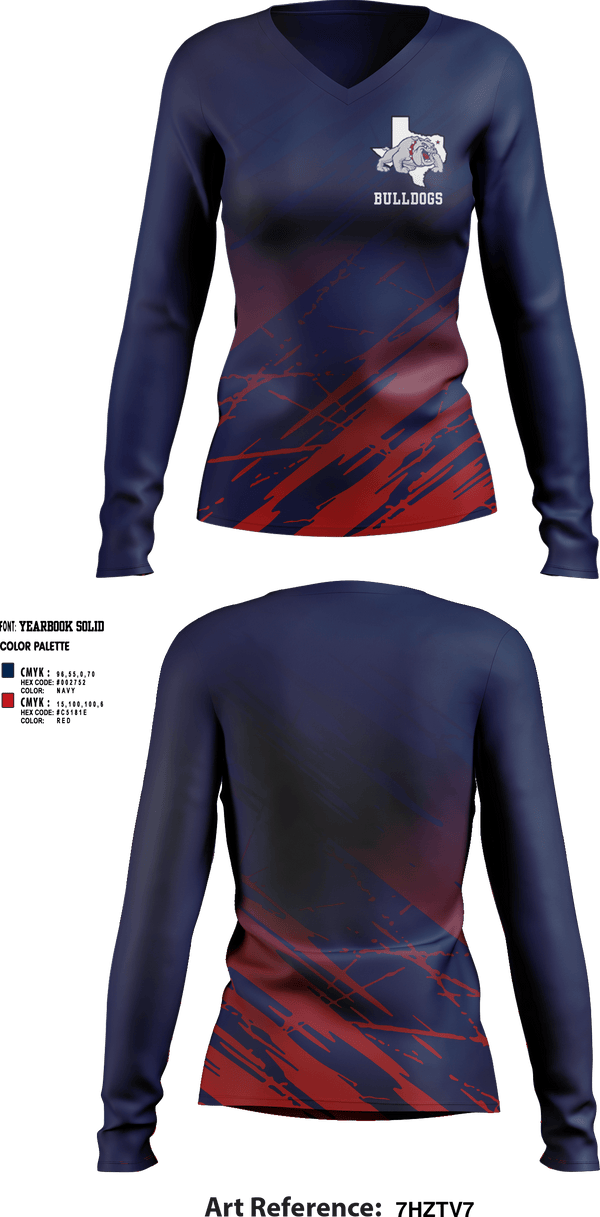 Womens Long Sleeve Vneck Shirt, Bulldogs, , Teamtime, Team time, sublimation, custom sports apparel, team uniforms, spirit wear, spiritwear, sports uniforms, custom shirts, team store, custom team store, fundraiser sports, apparel fundraiser