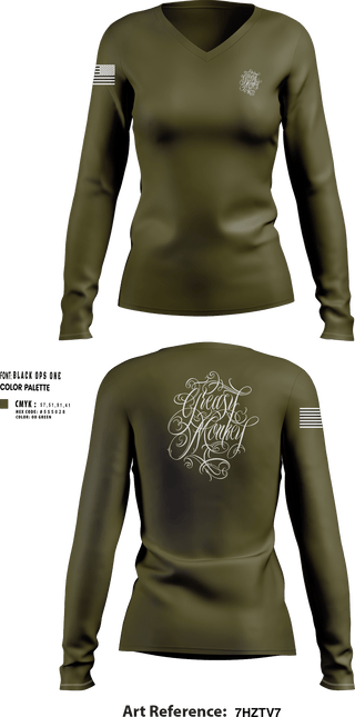 Womens Long Sleeve Vneck Shirt, GreasyMonkey Tattoos, , Teamtime, Team time, sublimation, custom sports apparel, team uniforms, spirit wear, spiritwear, sports uniforms, custom shirts, team store, custom team store, fundraiser sports, apparel fundraiser