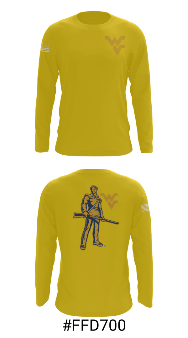 Long Sleeve Performance Shirt, West Virginia University Track, Track & Field, Teamtime, Team time, sublimation, custom sports apparel, team uniforms, spirit wear, spiritwear, sports uniforms, custom shirts, team store, custom team store, fundraiser sports, apparel fundraiser