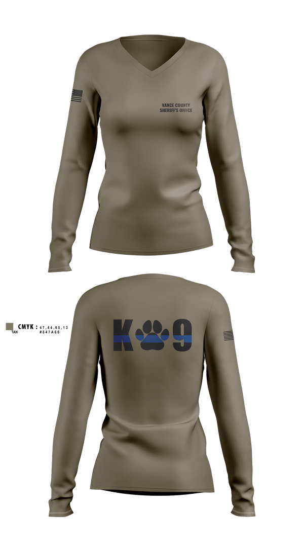 Womens Long Sleeve Vneck Shirt, Vance County Sheriff's Office  K9 Unit, Police, Teamtime, Team time, sublimation, custom sports apparel, team uniforms, spirit wear, spiritwear, sports uniforms, custom shirts, team store, custom team store, fundraiser sports, apparel fundraiser