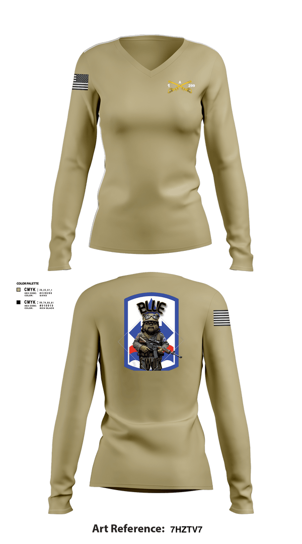 Womens Long Sleeve Vneck Shirt 1, Bad boyzBlue Ewok, Army, Teamtime, Team time, sublimation, custom sports apparel, team uniforms, spirit wear, spiritwear, sports uniforms, custom shirts, team store, custom team store, fundraiser sports, apparel fundraiser