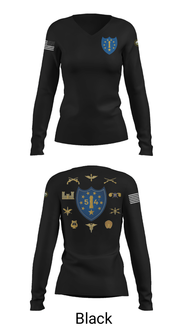 Women's Long Sleeve Vneck Shirt, 54th Troop Command, National Guard, Teamtime, Team time, sublimation, custom sports apparel, team uniforms, spirit wear, spiritwear, sports uniforms, custom shirts, team store, custom team store, fundraiser sports, apparel fundraiser