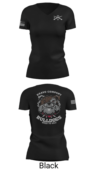 Women's Short Sleeve Vneck Shirt, B/3-34 Bulldogs, Army, Teamtime, Team time, sublimation, custom sports apparel, team uniforms, spirit wear, spiritwear, sports uniforms, custom shirts, team store, custom team store, fundraiser sports, apparel fundraiser