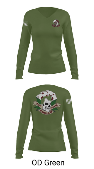 Womens Long Sleeve Vneck Shirt, Gamblers, Army, Teamtime, Team time, sublimation, custom sports apparel, team uniforms, spirit wear, spiritwear, sports uniforms, custom shirts, team store, custom team store, fundraiser sports, apparel fundraiser