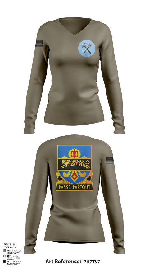 Womens Long Sleeve Vneck Shirt 1, HHD, 415th Military Intelligence Battalion, National Guard, Teamtime, Team time, sublimation, custom sports apparel, team uniforms, spirit wear, spiritwear, sports uniforms, custom shirts, team store, custom team store, fundraiser sports, apparel fundraiser