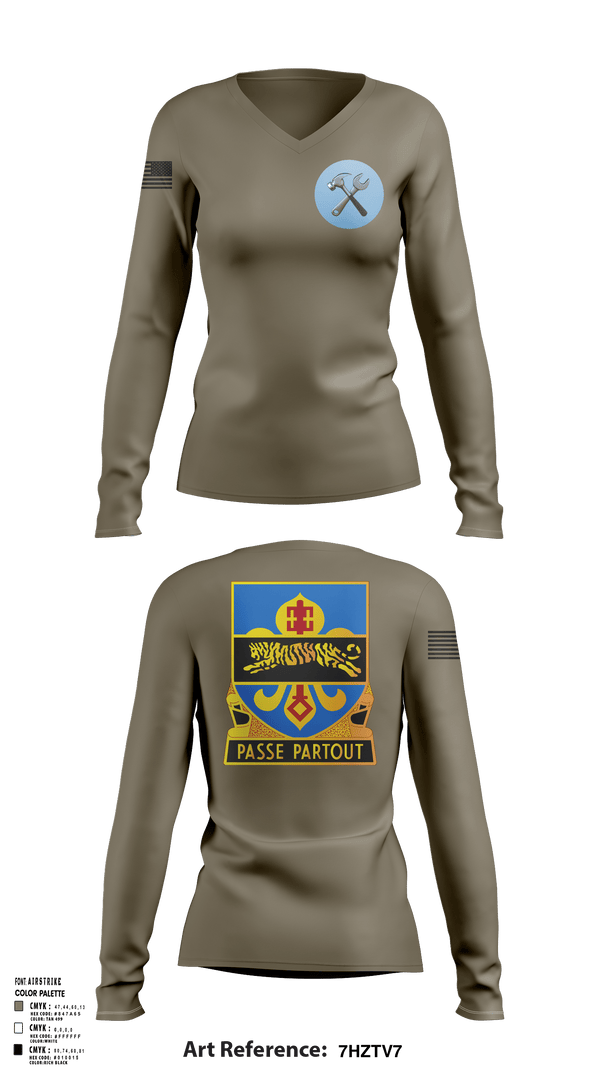 Womens Long Sleeve Vneck Shirt 1, HHD, 415th Military Intelligence Battalion, National Guard, Teamtime, Team time, sublimation, custom sports apparel, team uniforms, spirit wear, spiritwear, sports uniforms, custom shirts, team store, custom team store, fundraiser sports, apparel fundraiser
