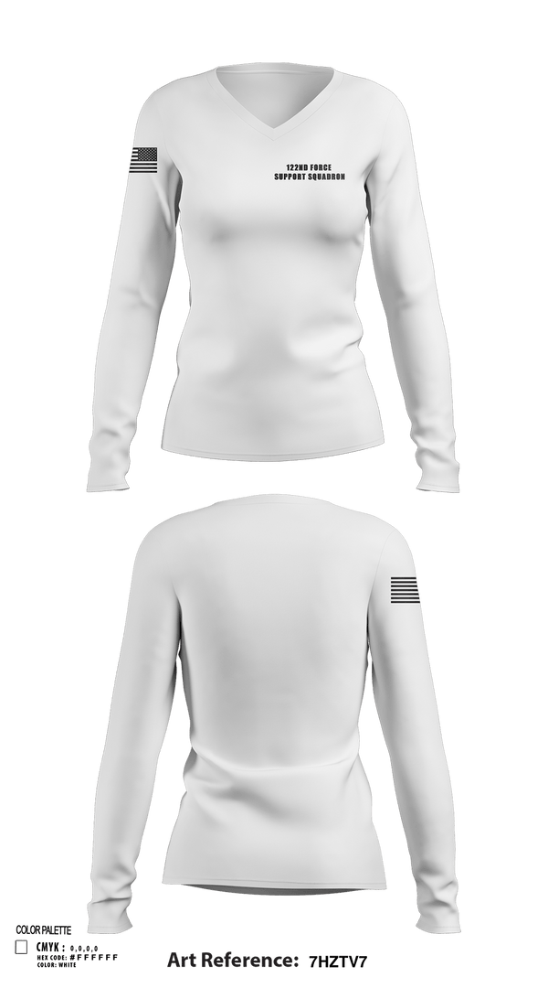 Womens Long Sleeve Vneck Shirt, 122nd Force Support Squadron, Air Force, Teamtime, Team time, sublimation, custom sports apparel, team uniforms, spirit wear, spiritwear, sports uniforms, custom shirts, team store, custom team store, fundraiser sports, apparel fundraiser