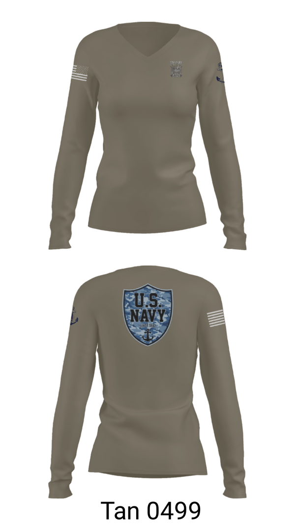 Women's Long Sleeve Vneck Shirt, CVN 77 George HW Bus, Navy, Teamtime, Team time, sublimation, custom sports apparel, team uniforms, spirit wear, spiritwear, sports uniforms, custom shirts, team store, custom team store, fundraiser sports, apparel fundraiser
