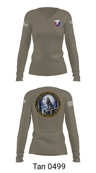 Women's Long Sleeve Vneck Shirt, USAG Fort Hunter Liggett, Army, Teamtime, Team time, sublimation, custom sports apparel, team uniforms, spirit wear, spiritwear, sports uniforms, custom shirts, team store, custom team store, fundraiser sports, apparel fundraiser