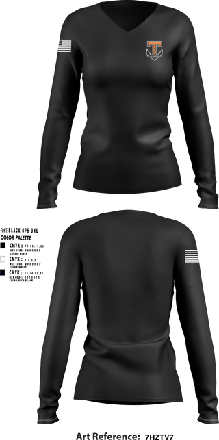 Womens Long Sleeve Vneck Shirt, Tabb NJROTC, Navy, Teamtime, Team time, sublimation, custom sports apparel, team uniforms, spirit wear, spiritwear, sports uniforms, custom shirts, team store, custom team store, fundraiser sports, apparel fundraiser