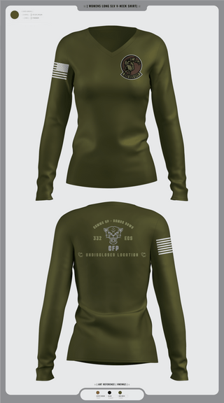Womens Long Sleeve Vneck Shirt, 332 ECS SCOS, Air Force, Teamtime, Team time, sublimation, custom sports apparel, team uniforms, spirit wear, spiritwear, sports uniforms, custom shirts, team store, custom team store, fundraiser sports, apparel fundraiser
