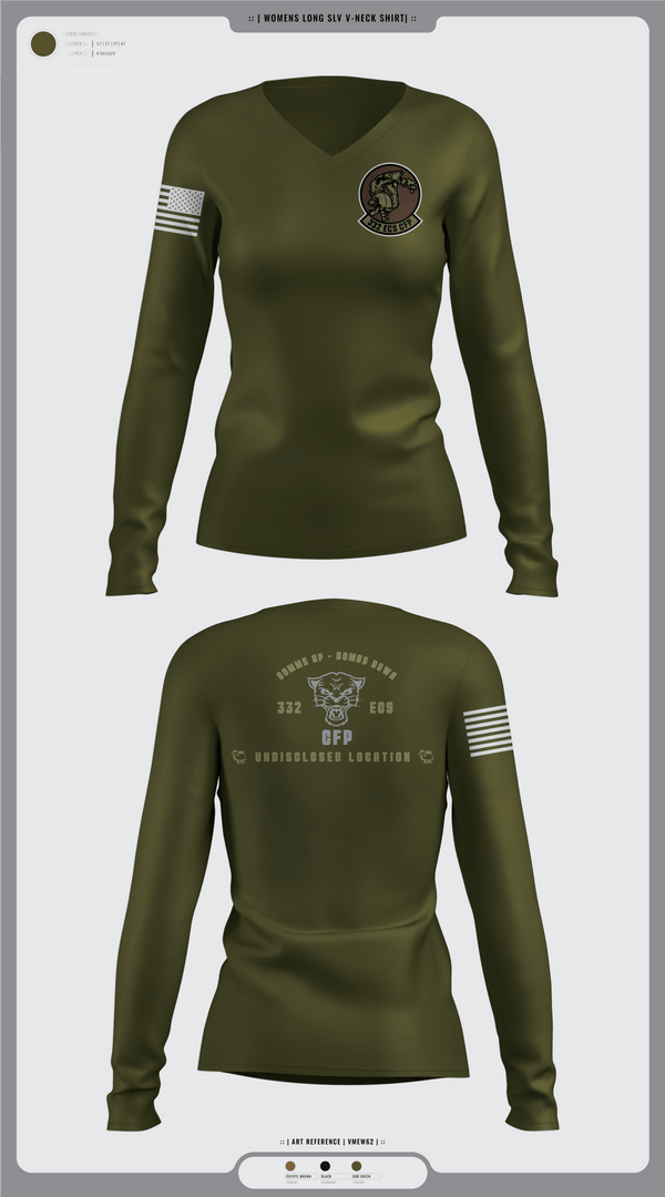 Womens Long Sleeve Vneck Shirt, 332 ECS SCOS, Air Force, Teamtime, Team time, sublimation, custom sports apparel, team uniforms, spirit wear, spiritwear, sports uniforms, custom shirts, team store, custom team store, fundraiser sports, apparel fundraiser