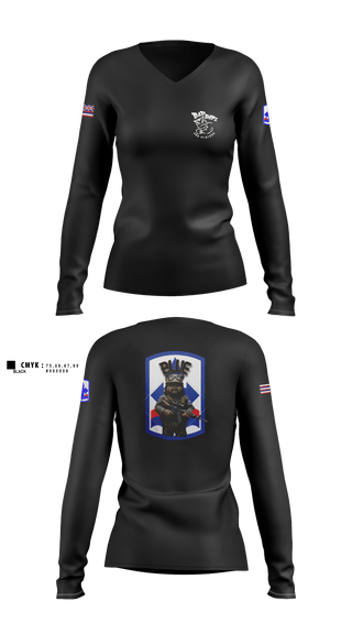 Womens Long Sleeve Vneck Shirt 1, 3RD PLT BAD BOYS3RD PLT BAD BOYS 899719921-299 DismountBlue EwokDismount sabersBlue Ewok, Army, Teamtime, Team time, sublimation, custom sports apparel, team uniforms, spirit wear, spiritwear, sports uniforms, custom shirts, team store, custom team store, fundraiser sports, apparel fundraiser