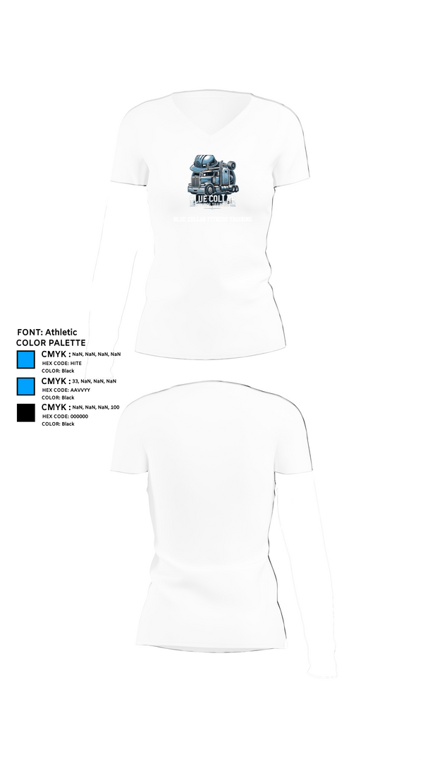 Womens Short Sleeve Vneck Shirt, Blue Collar Fitness Training, , Teamtime, Team time, sublimation, custom sports apparel, team uniforms, spirit wear, spiritwear, sports uniforms, custom shirts, team store, custom team store, fundraiser sports, apparel fundraiser