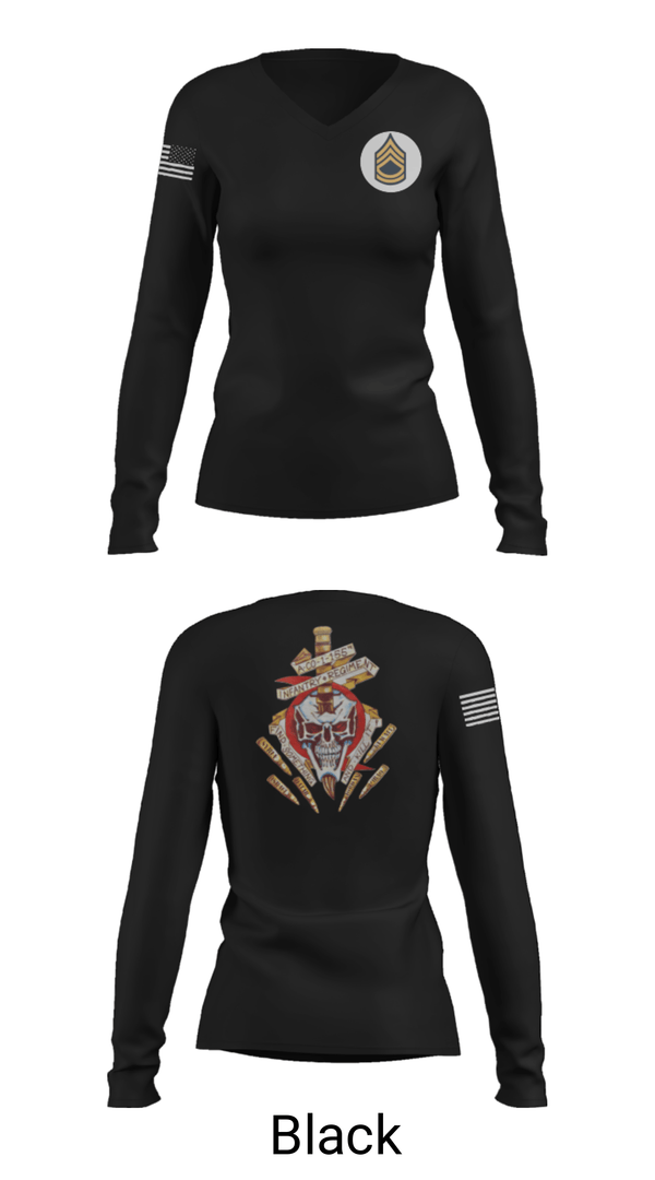Women's Long Sleeve Vneck Shirt, A Co 1/155 INF, Army, Teamtime, Team time, sublimation, custom sports apparel, team uniforms, spirit wear, spiritwear, sports uniforms, custom shirts, team store, custom team store, fundraiser sports, apparel fundraiser