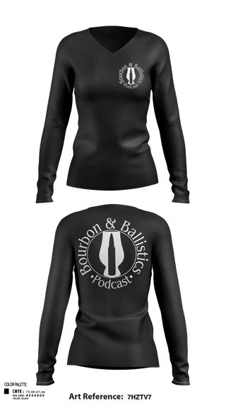 Womens Long Sleeve Vneck Shirt, Bpurbon and Ballistics Podcast, , Teamtime, Team time, sublimation, custom sports apparel, team uniforms, spirit wear, spiritwear, sports uniforms, custom shirts, team store, custom team store, fundraiser sports, apparel fundraiser