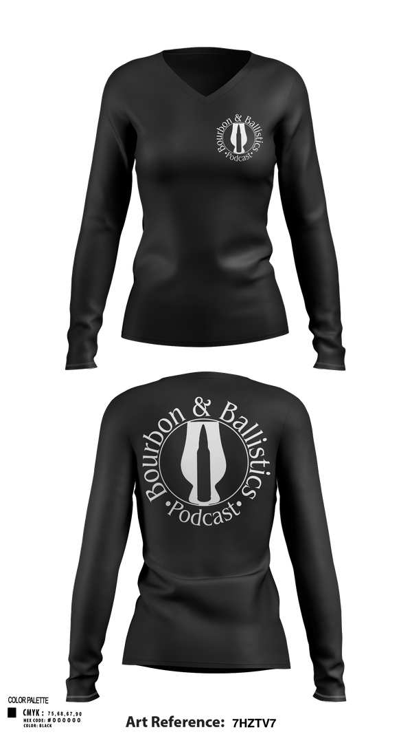 Womens Long Sleeve Vneck Shirt, Bpurbon and Ballistics Podcast, , Teamtime, Team time, sublimation, custom sports apparel, team uniforms, spirit wear, spiritwear, sports uniforms, custom shirts, team store, custom team store, fundraiser sports, apparel fundraiser