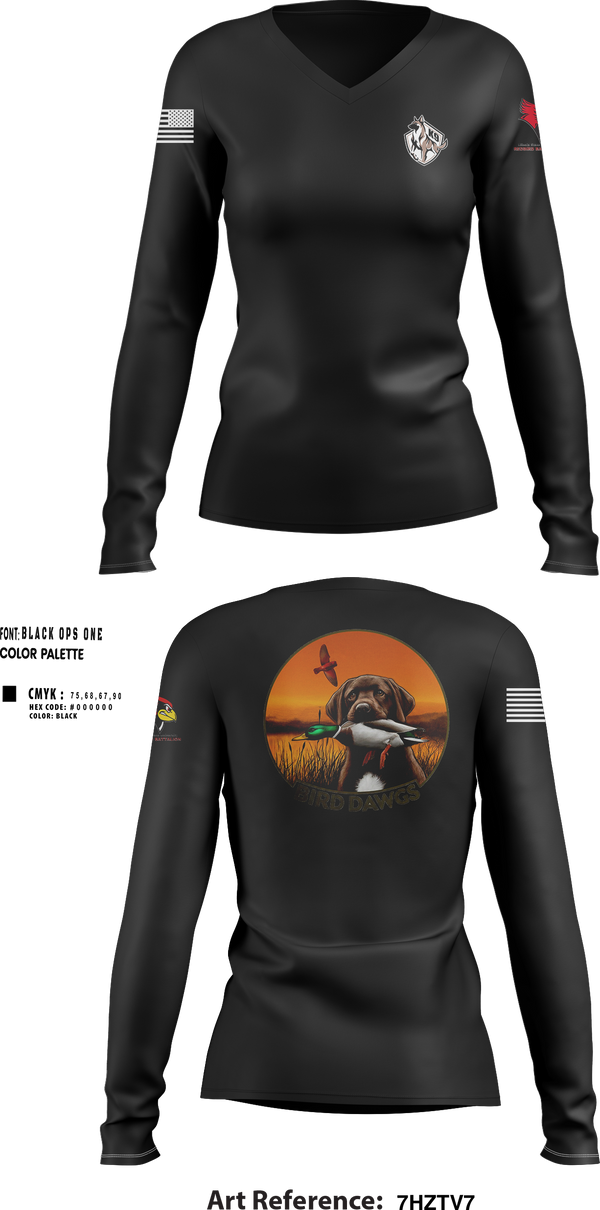 Womens Long Sleeve Vneck Shirt, Bird dawgs, Army, Teamtime, Team time, sublimation, custom sports apparel, team uniforms, spirit wear, spiritwear, sports uniforms, custom shirts, team store, custom team store, fundraiser sports, apparel fundraiser