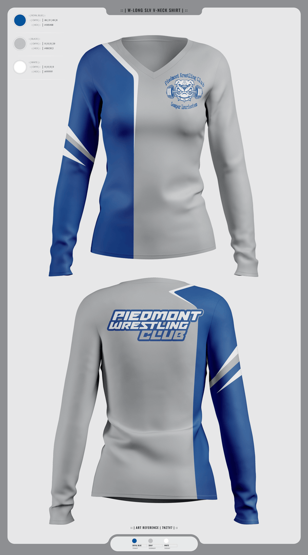 Womens Long Sleeve Vneck Shirt, Piedmont Youth Wrestling, Wrestling, Teamtime, Team time, sublimation, custom sports apparel, team uniforms, spirit wear, spiritwear, sports uniforms, custom shirts, team store, custom team store, fundraiser sports, apparel fundraiser