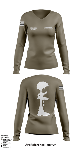 Womens Long Sleeve Vneck Shirt, 1st Armored Division - 3rd Brigade Combat Team - 2-5 Infantry Action Company, Army, Teamtime, Team time, sublimation, custom sports apparel, team uniforms, spirit wear, spiritwear, sports uniforms, custom shirts, team store, custom team store, fundraiser sports, apparel fundraiser