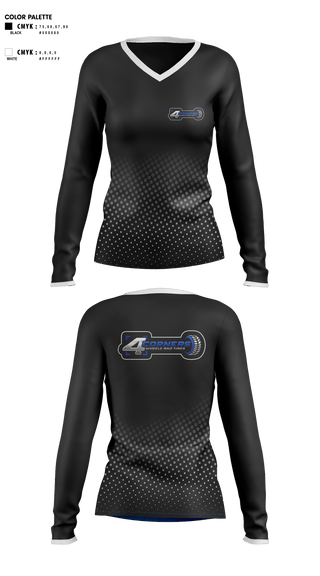 Womens Long Sleeve Vneck Shirt 1, 4 CORNERS WHEELS AND TIRES, , Teamtime, Team time, sublimation, custom sports apparel, team uniforms, spirit wear, spiritwear, sports uniforms, custom shirts, team store, custom team store, fundraiser sports, apparel fundraiser