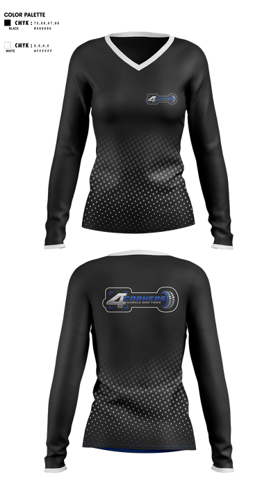 4 CORNERS WHEELS AND TIRES 75984122 Women's Long Sleeve V-neck Shirt -1 1